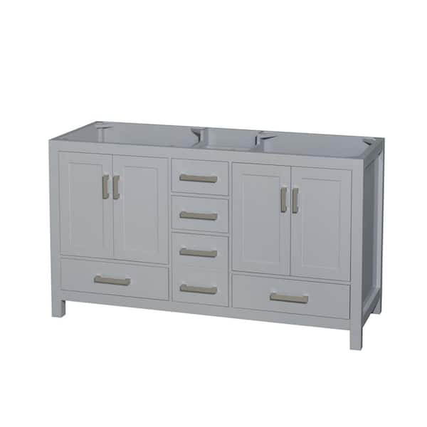 Wyndham Collection Sheffield 59 in. W x 21.5 in. D x 34.25 in. H Double Bath Vanity Cabinet without Top in Gray