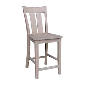 Ava 41.3 in. H Counter Height Washed Grey/Taupe Solid Wood Slat Back Stool