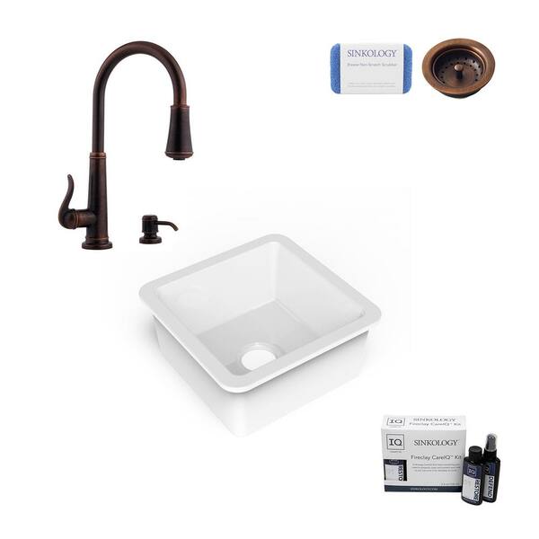 SINKOLOGY Amplify Undermount Fireclay 18.1 in. Single Bowl Bar Prep Sink with Pfister Faucet in Bronze and Strainer
