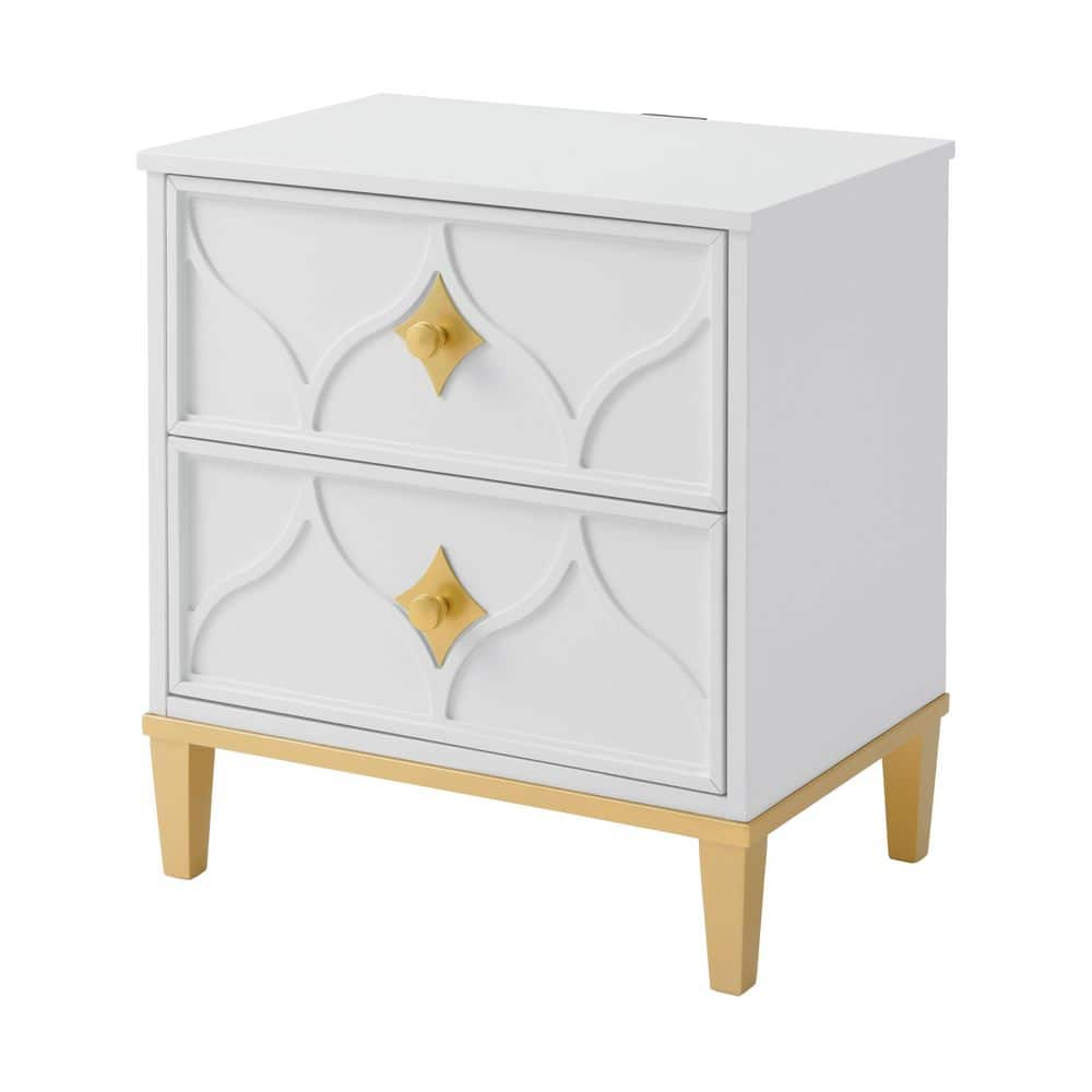 White nightstand deals with gold accents