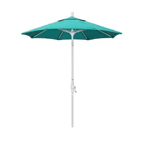 7.5 ft. Matted White Aluminum Market Collar Tilt Patio Umbrella Fiberglass Ribs and in Aruba Sunbrella