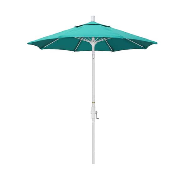 California Umbrella 7.5 ft. Matted White Aluminum Market Collar Tilt Patio Umbrella Fiberglass Ribs and in Aruba Sunbrella
