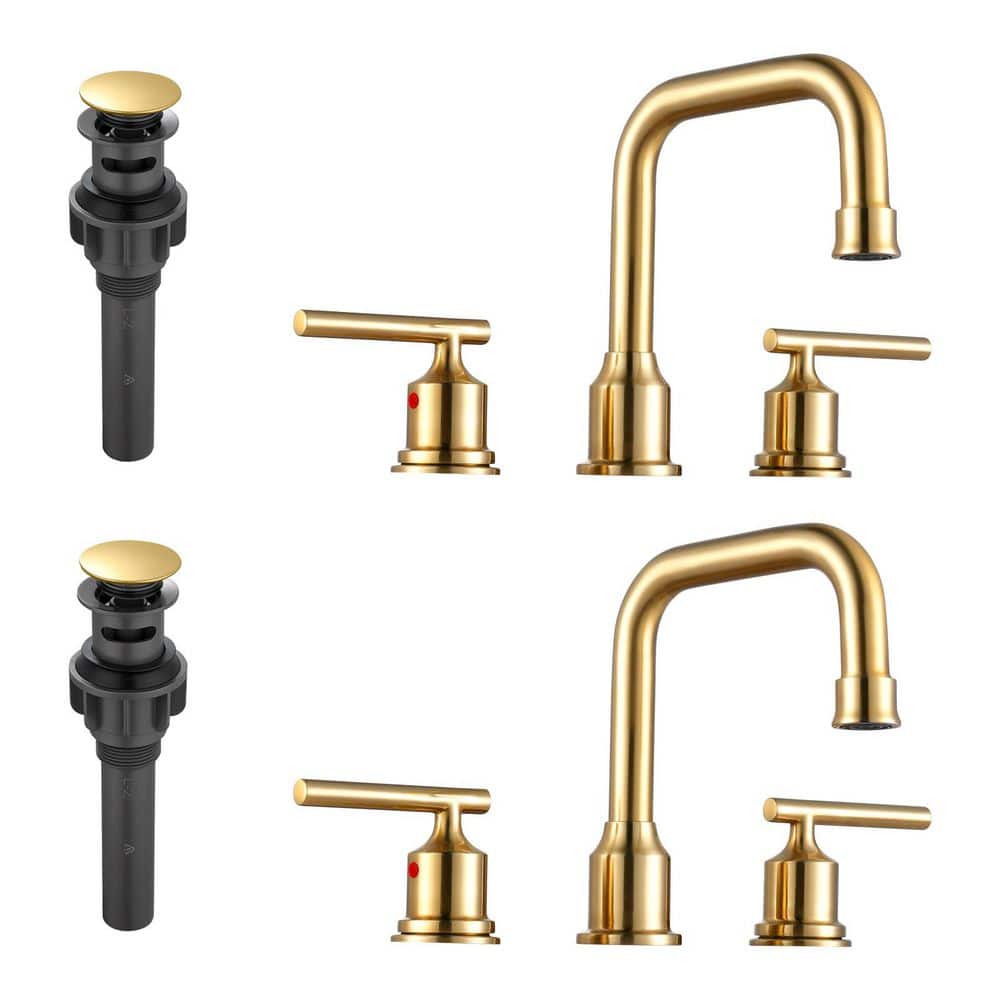 (2 Pack)8 in. Widespread 2-Handle High-Arc Bathroom Faucet with Pop-Up Drain and 360° Swivel Spout in Brushed Gold price history on PriceWatchPro