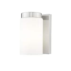 Burk 1-Light Brushed Nickel Wall Sconce with Matte Opal Glass Shade