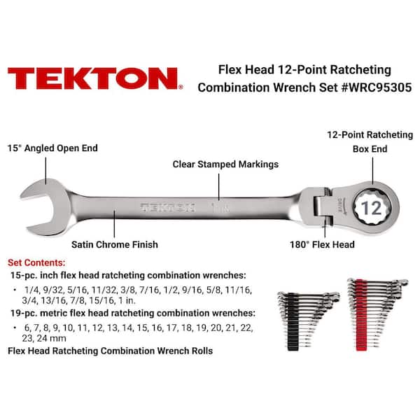 34-Piece (1/4-1 in., 6-24 mm) Flex Head 12-Point Ratcheting Combination Wrench Set with Modular Slotted Organizer