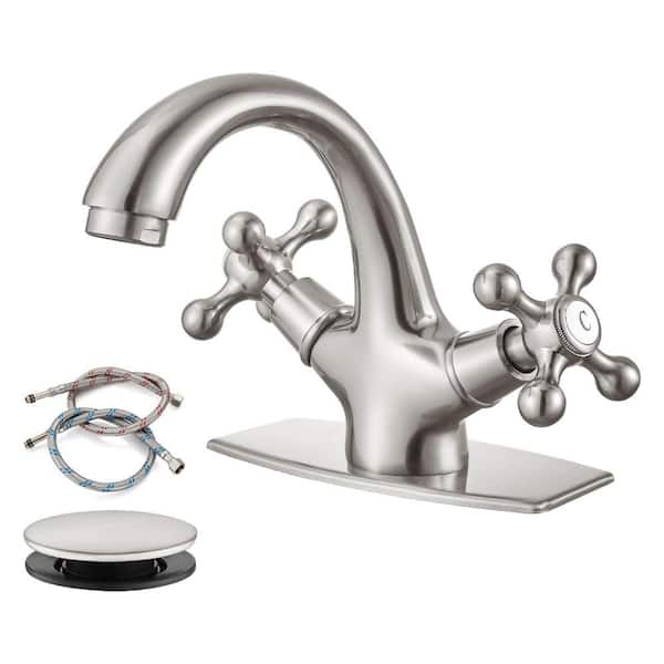 PICTURESQUE CENDU LLC Single Handle Single Hole Bathroom Faucet with Deckplate Included and Pop up Drain in Brushed Nickel