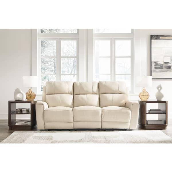 Dahlmoore 87 in. Track Arm Leather Match Rectangle Power Reclining Sofa with USB Ports in Beige