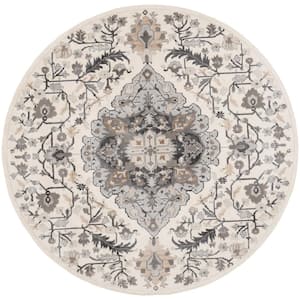 Elation Ivory Grey 8 ft. x 8 ft. Center medallion Traditional Round Area Rug