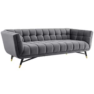 Adept 90 in. Gray Velvet 4-Seater Tuxedo Sofa with Square Arms