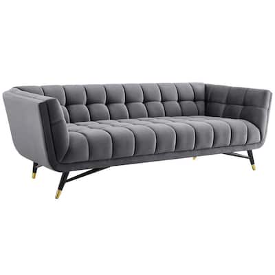 Adept 90 in. Gray Velvet 4-Seater Tuxedo Sofa with Square Arms