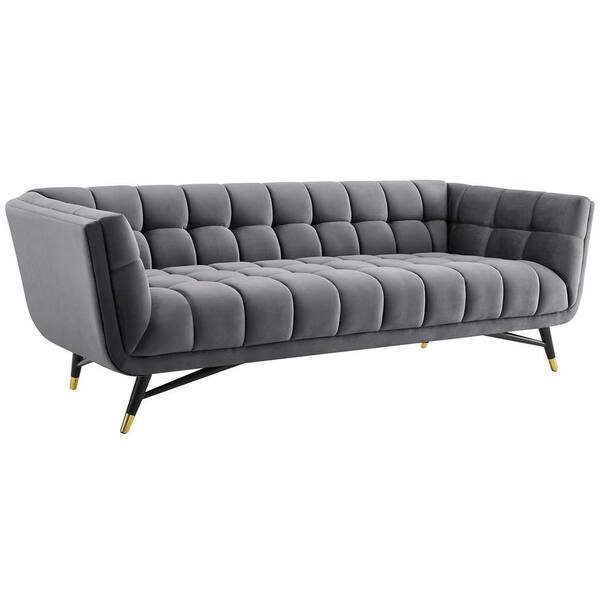 MODWAY Adept 90 in. Gray Velvet 4-Seater Tuxedo Sofa with Square Arms