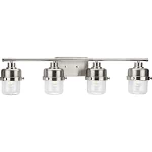 Beckner Collection 33.75 in. 4-Light Brushed Nickel Clear Glass Urban Industrial Vanity Light