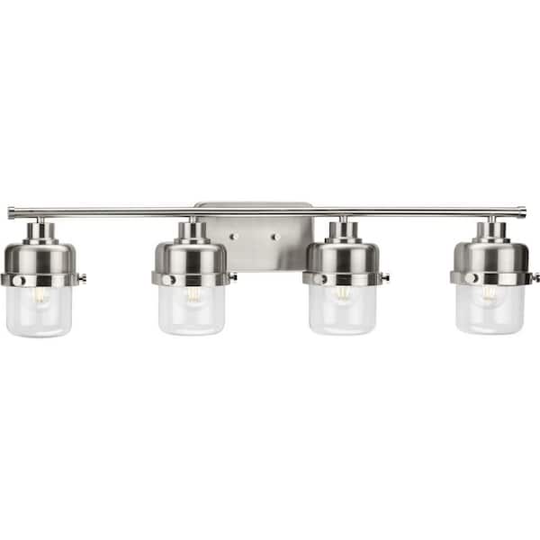 Progress Lighting Beckner Collection 33.75 in. 4-Light Brushed Nickel Clear Glass Urban Industrial Vanity Light