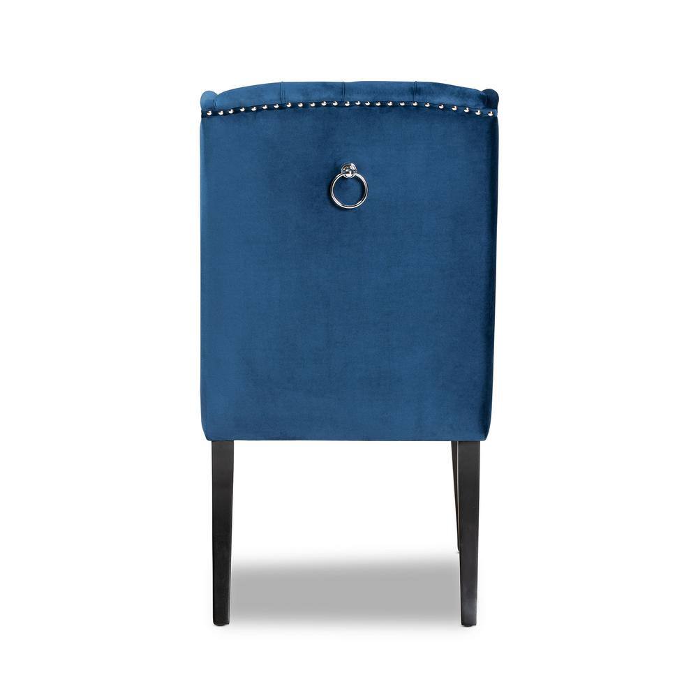 Lamont Navy Blue Velvet and Dark Brown Wood Wingback Dining Chair
