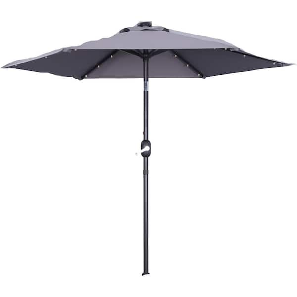 Unbranded 9 ft. Outdoor Patio Umbrella Flip Market Umbrella with Crank and LED Light in Gray