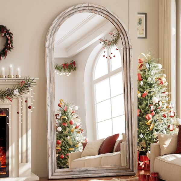 71 in. H x 30 in. W Arched Classic White Wood Framed Oversized Full Length Mirror Floor Mirror