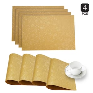 Susan Faux Leather Look Textured Damask Embossed Designed 12 in. x 18 in. Rectangle Placemat Set of 4 in Gold