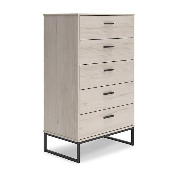 Benjara 29.88 in. Beige and Black 5-Drawer Chest of Drawers