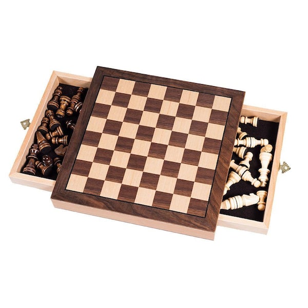 Trademark Games Elegant Inlaid Wood Chess Cabinet with Staunton Wood Chessmen