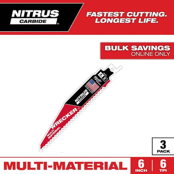 Milwaukee 6 in. 6 Teeth Per Inch WRECKER Nitrus Carbide Teeth Multi-Material Cutting SAWZALL Reciprocating Saw Blade (3-Pack)