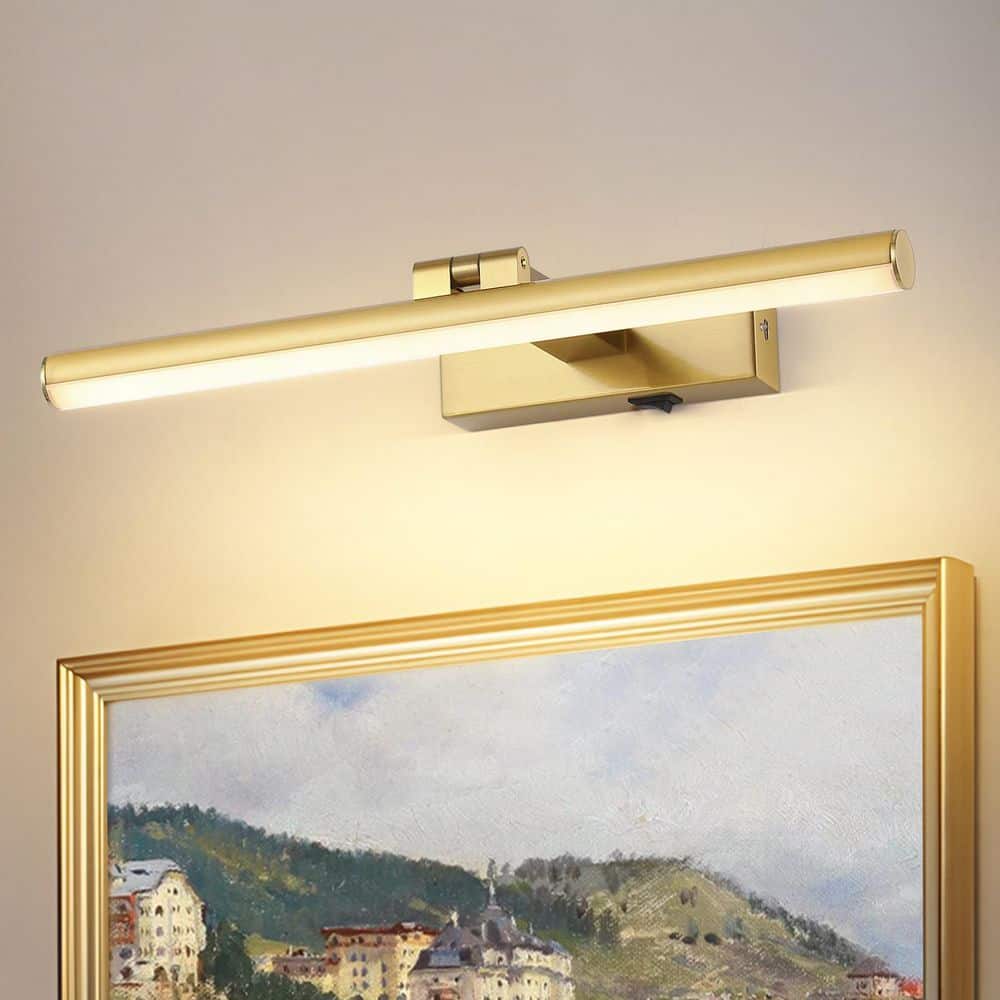 JUSHENG 15.75 in Dimmable LED Picture Light with Remote Control and Swivel, Brass Artwork Lighting for Walls JQSW-PL9735TBS