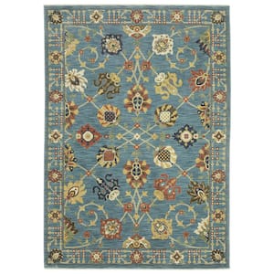 Fleetwood Blue/Multi-Colored 7 ft. x 10 ft. Oriental Floral Polypropylene Fringe Edge Indoor Area Rug