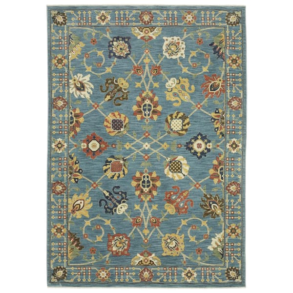 Fleetwood Blue/Multi-Colored 7 ft. x 10 ft. Oriental Floral Polypropylene Fringe Edge Indoor Area Rug