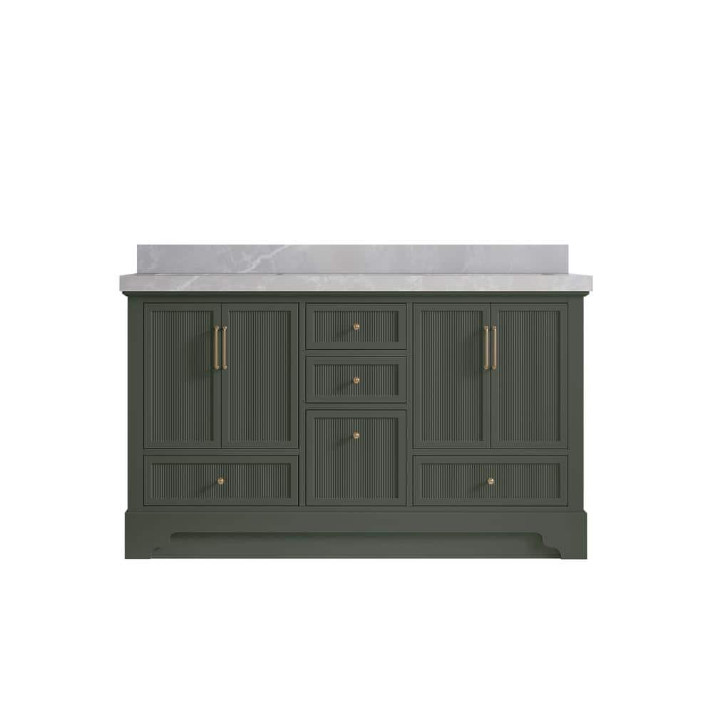 Willow Collections Alys 60 in. W x 22 in. D x 36 in. H double Sink Bath Vanity in Pewter Green with 2 in. Pearl gray qt top -  ALS_PGLHR60D