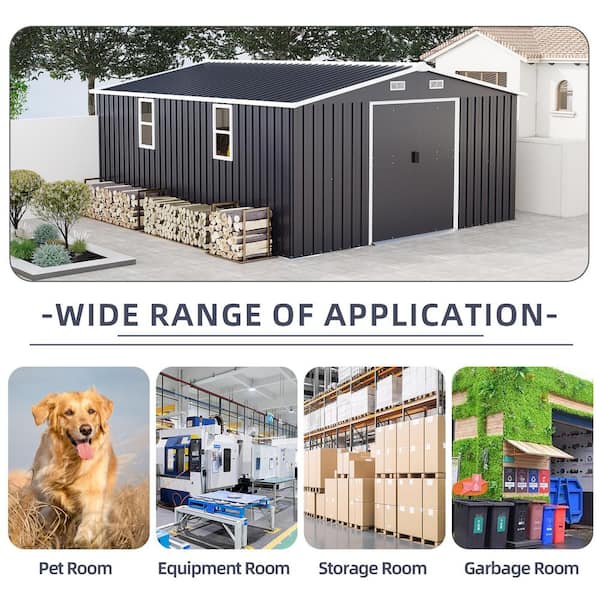 10 ft. x 12 ft. Dark Gray Metal Storage Shed with Two daylight