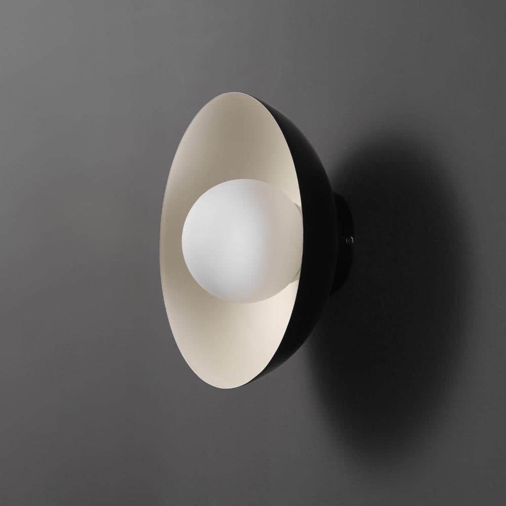 Matte Black and Milk Glass Dome Flush Mount Ceiling Light