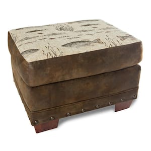 Angler's Cove Fishing Cabin Tapestry Ottoman with Nail Head Accents