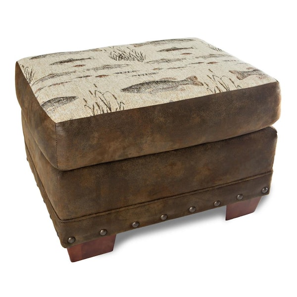 American Furniture Classics Angler's Cove Fishing Cabin Tapestry Ottoman with Nail Head Accents