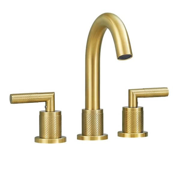 GELE 8 in. Widespread Double Handle Bathroom Faucet in Brushed Gold High-Arc