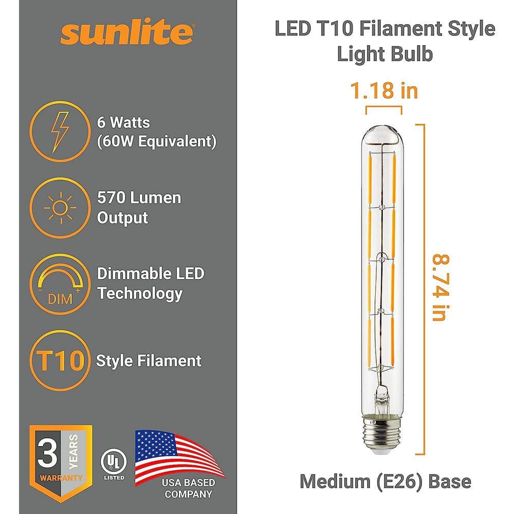 Amber 8.74'' Clear LED Tubular Dimmable Light Bulbs (Set of 10)