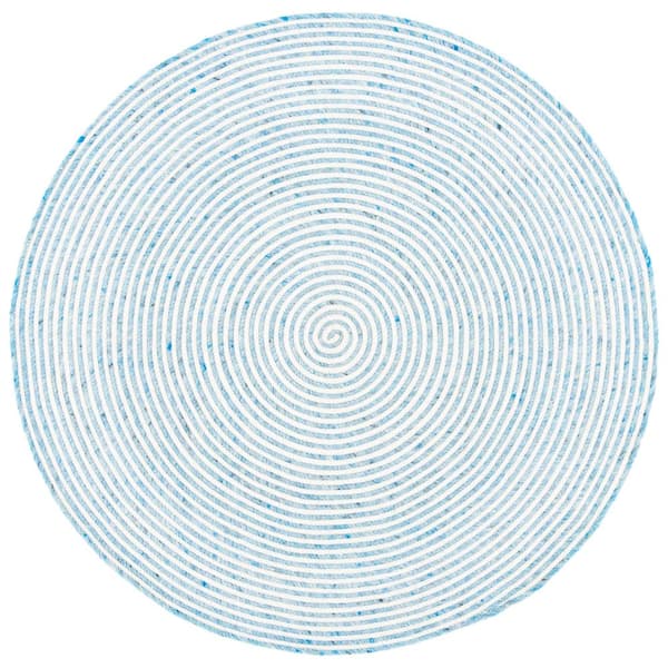 SAFAVIEH Braided Blue Ivory Doormat 3 ft. x 3 ft. Abstract Striped Round Area Rug