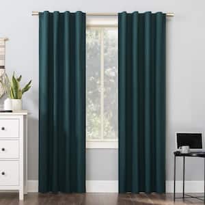 Cyrus Teal Polyester Solid 40 in. W x 63 in. L Noise Cancelling Grommet Blackout Curtain