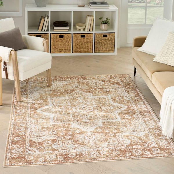Astra Machine Washable Rust 5 ft. x 7 ft. Distressed Traditional Area Rug