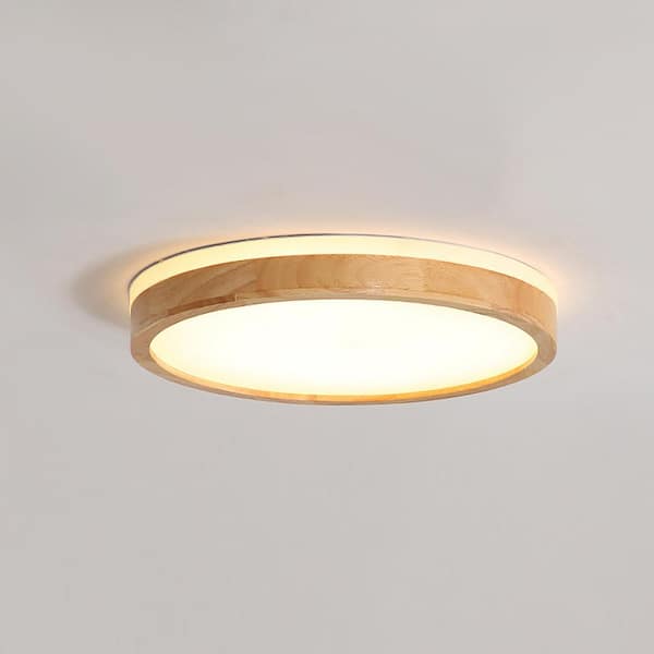 HUOKU Lumin 19.7 in. 1-Light Wood and White Finish Dimmable