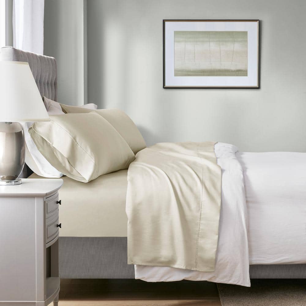 Ivory California King Cotton Blend 4-Piece Sheet Set