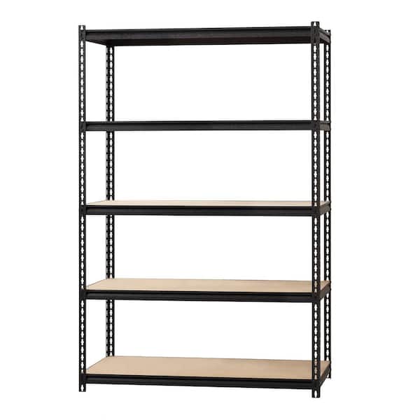 Riveted Garage Storage Shelving Unit, 5-Shelf Steel Black Unit, 48 in. W x 72 in. H x 18 in. D