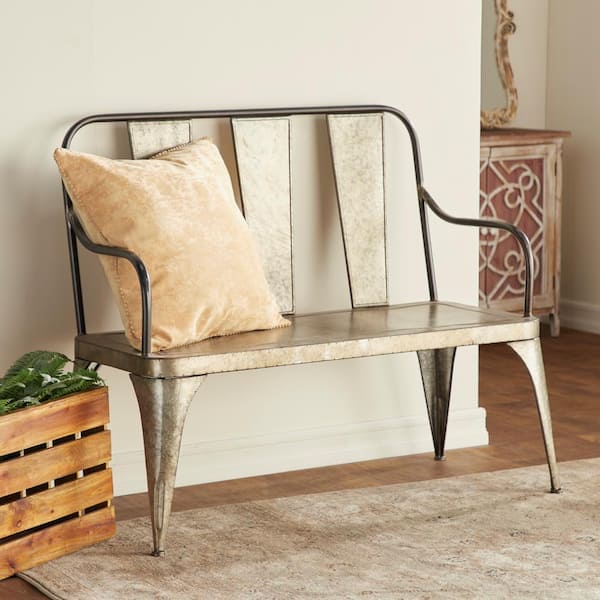 Silver Farmhouse Outdoor Bench 40 in. x 47 in. x 26 in.