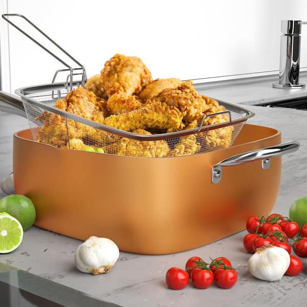 UUDULY Aluminum 4-Piece Copper Finish Ceramic Nonstick Deep Square
