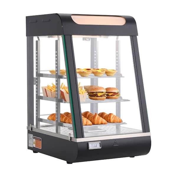 3-Tier Commercial Food Warmer Display, 60 Qt. Food Display Warmer with LED Light, 86℉~185℉ Steam Heating for Pizza
