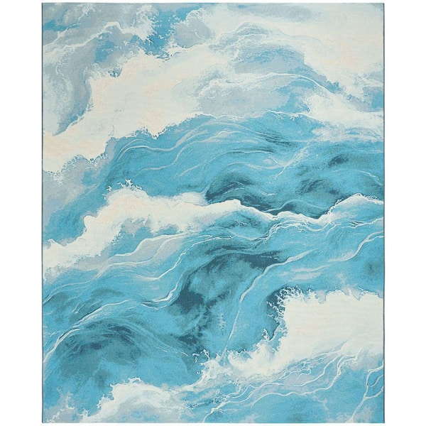 Color Splash Ivory Blue 9 ft. x 12 ft. Abstract Contemporary Area Rug