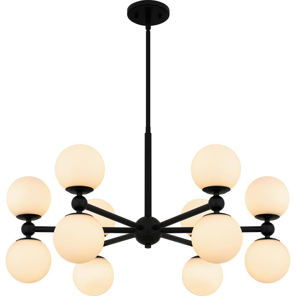 Elser Matte Black 12-Light Chandelier with Opal Glass Shades