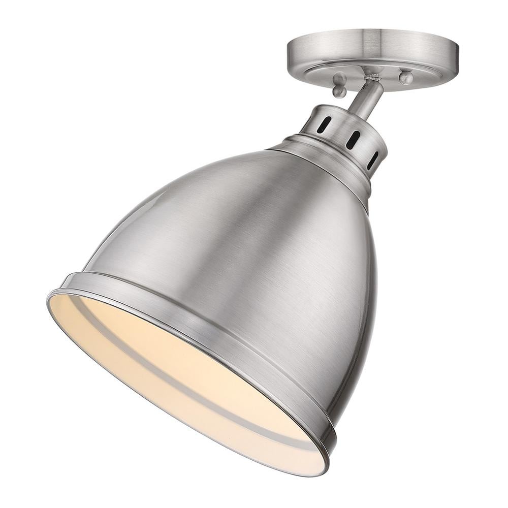 Pewter 9'' Industrial Flush Mount Ceiling Light with Glass Shade