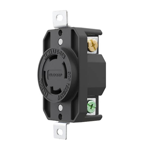 30 Amp 125/250V NEMA L14-30R Locking Receptacle, Industrial Grade Grounding Twist Lock Outlet, Black