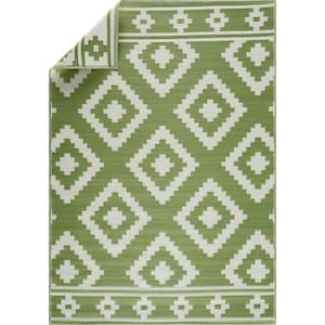 Milan Design Green and Creme 5 ft. x 7 ft. Size 100% Eco-friendly Lightweight Plastic Indoor/Outdoor Area Rug