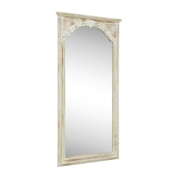 35 in. W x 71 in. H Full Length Vintage Carved Soild Wood Frame Wall Mirror Leaning Mirror in Weathered White