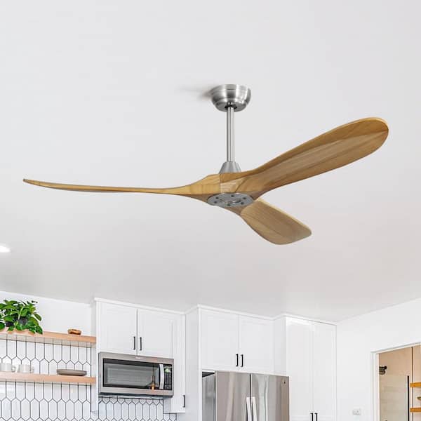 60 in. Indoor Downrod Mount Oak Solid Wood Blades Standard Ceiling Fan with Remote 6-Speed, DC Motor Reversible
